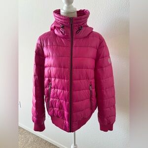 Donna Karan Bright Pink Hooded Puffer Jacket